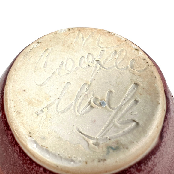 Vintage Cooper Mays NC Bud Vase Red Art Pottery Abstract Stoneware 4” Glaze - Picture 9 of 9